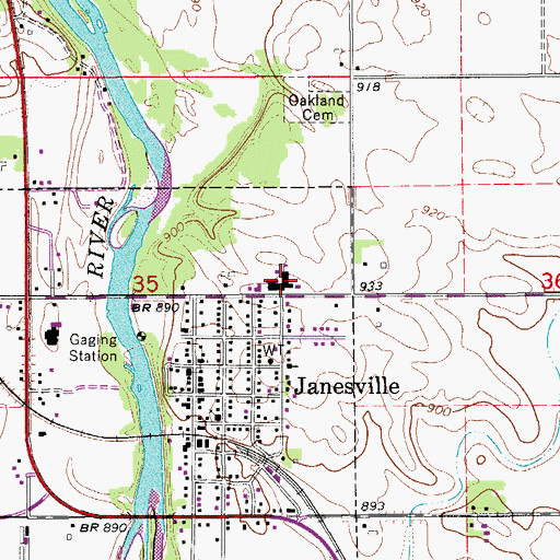 Topographic Map of Janesville Junior - Senior High School, IA