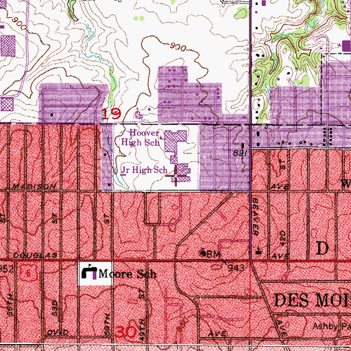 Topographic Map of Meredith Middle School, IA