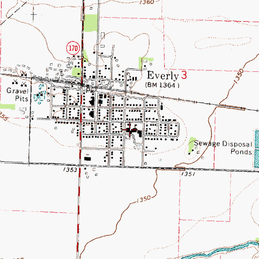 Topographic Map of Clay Central - Everly Elementary School at Everly, IA
