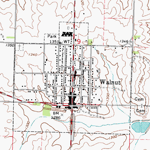Topographic Map of Walnut Middle School, IA