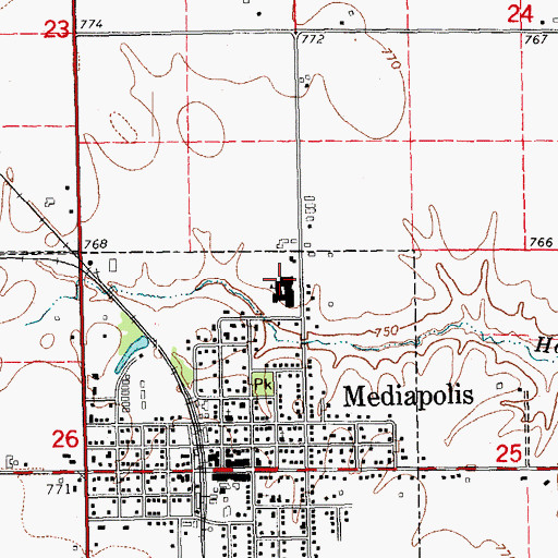 Topographic Map of Mediapolis High School, IA