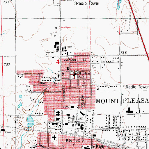 Topographic Map of Harlan Elementary School, IA