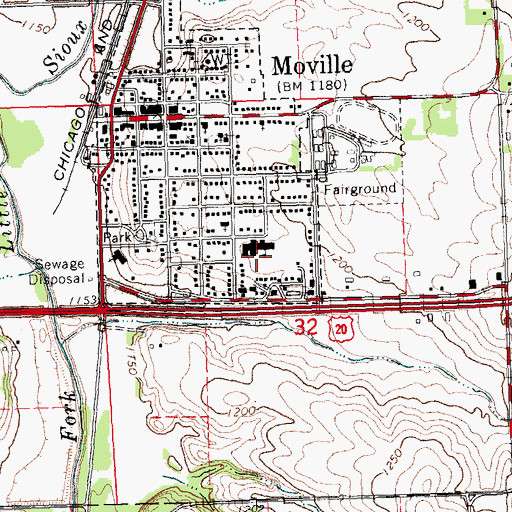 Topographic Map of Woodbury Central High School, IA