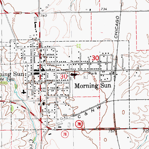 Topographic Map of Morning Sun Elementary School, IA