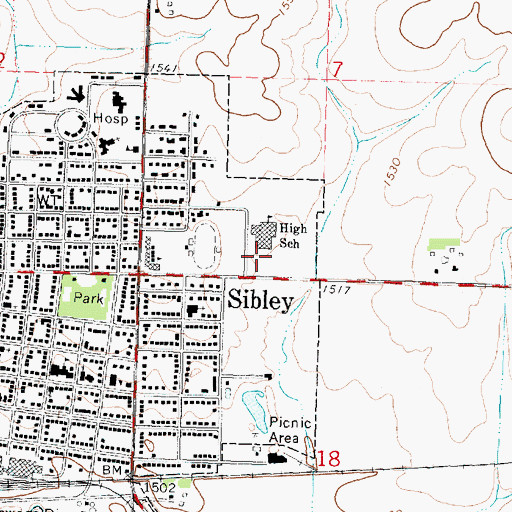 Topographic Map of Sibley - Ocheyedan Middle School, IA