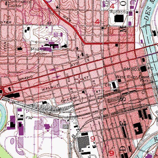 Topographic Map of Walnut Street School, IA