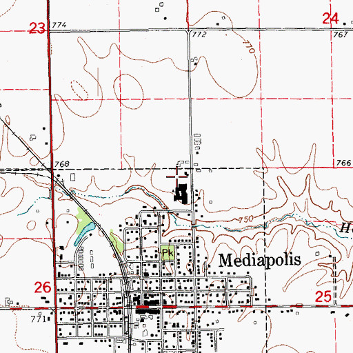 Topographic Map of Mediapolis Middle School, IA