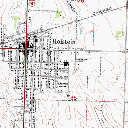 Topographic Map of Ridge View High School, IA
