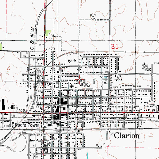 Topographic Map of Clarion - Goldfield Middle School, IA