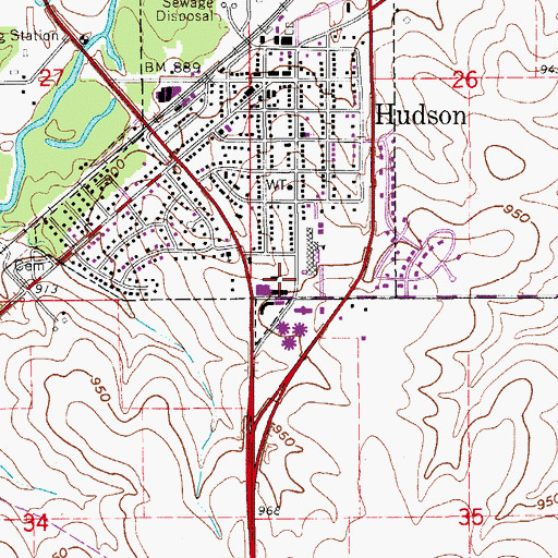 Topographic Map of Hudson High School, IA
