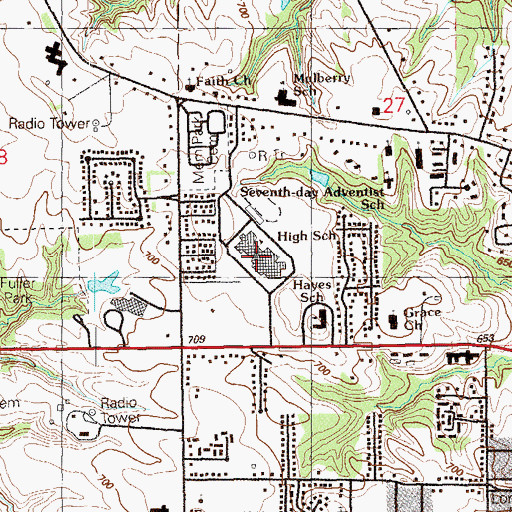 Topographic Map of Muscatine High School, IA