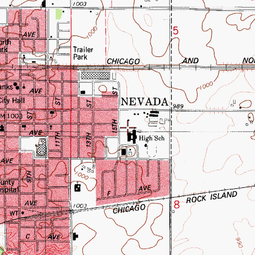 Topographic Map of Nevada Middle School, IA