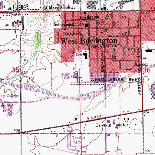 Topographic Map of West Burlington Junior / Senior High School, IA