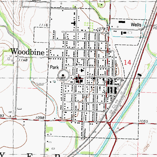 Topographic Map of Woodbine High School, IA
