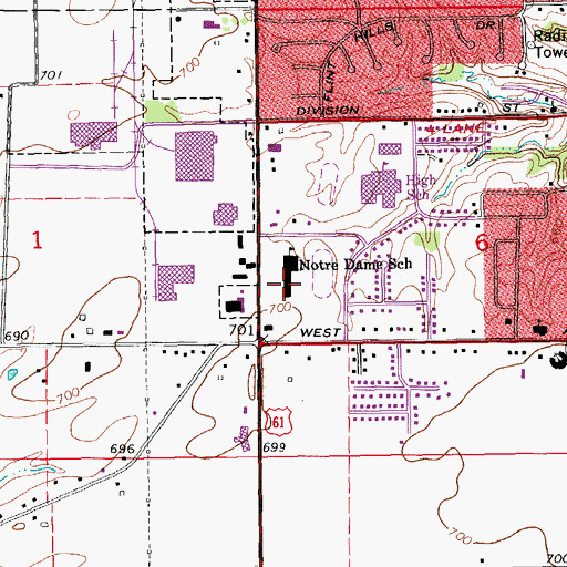 Topographic Map of Burlington Notre Dame Catholic Elementary School, IA