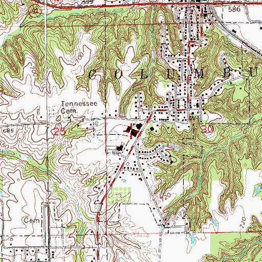 Topographic Map of Columbus High School, IA