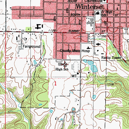 Topographic Map of Winterset Bridges Alternative High School, IA
