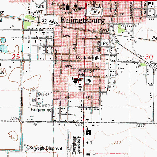 Topographic Map of Emmetsburg Catholic School, IA