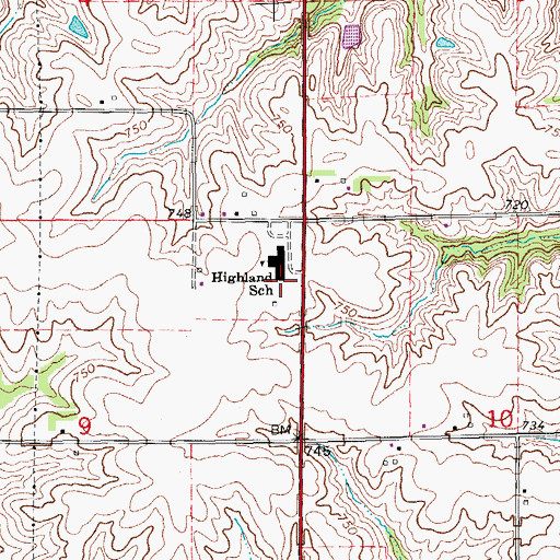 Topographic Map of Highland Middle School, IA