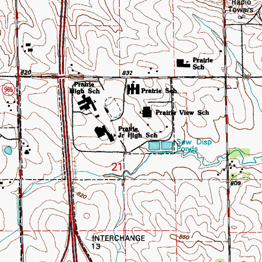 Topographic Map of Prairie Ridge Elementary School, IA