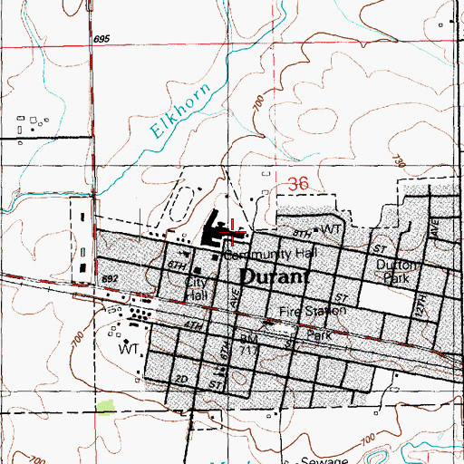 Topographic Map of Durant Elementary School, IA