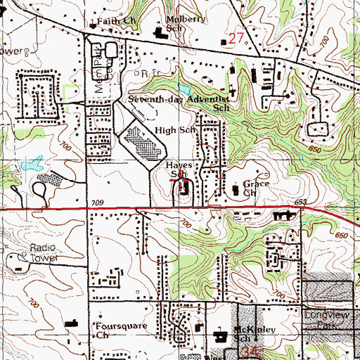 Topographic Map of Saints Mary and Mathias Catholic School, IA