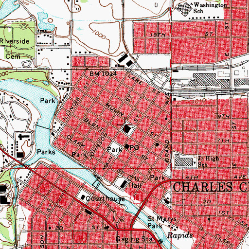 Topographic Map of Carrie Lane High School, IA