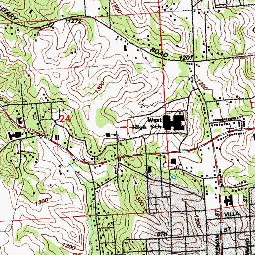 Topographic Map of West Middle School, IA