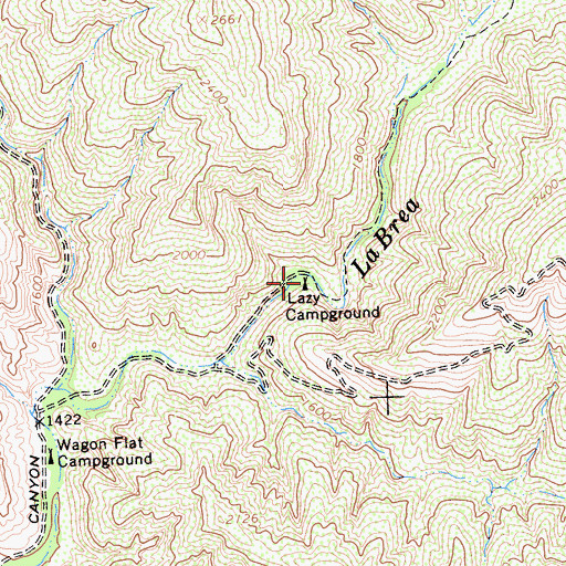 Topographic Map of Lazy Campground, CA