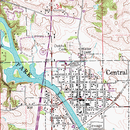 Topographic Map of Central City High School, IA