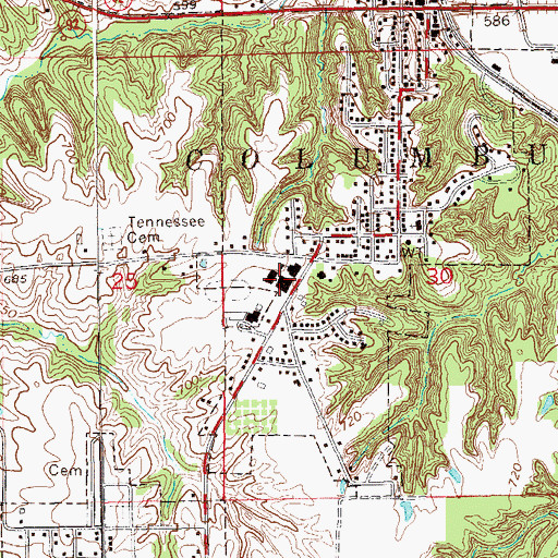 Topographic Map of Columbus Community Junior / High School, IA