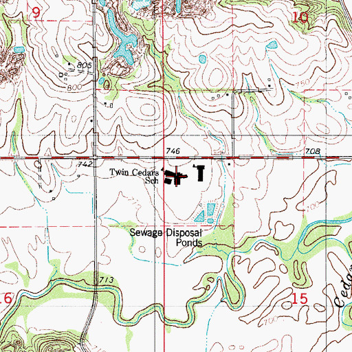 Topographic Map of Twin Cedars Junior - Senior High School, IA