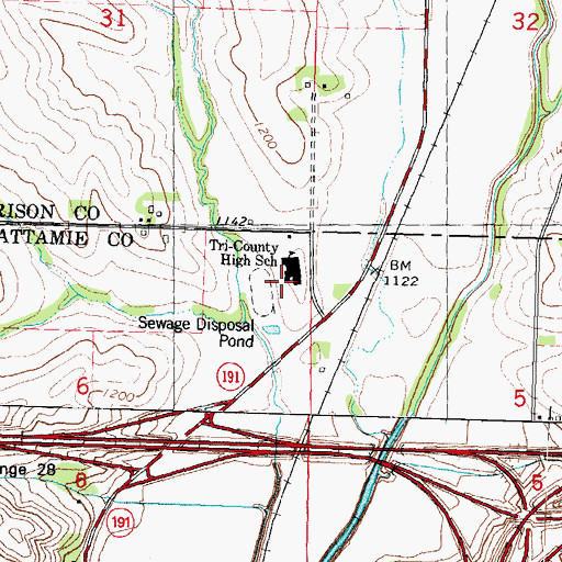 Topographic Map of Tri - Center Middle School, IA