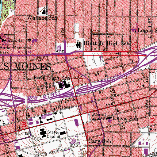Topographic Map of Des Moines Public Charter School, IA