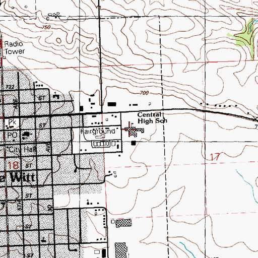 Topographic Map of Central Intermediate School, IA