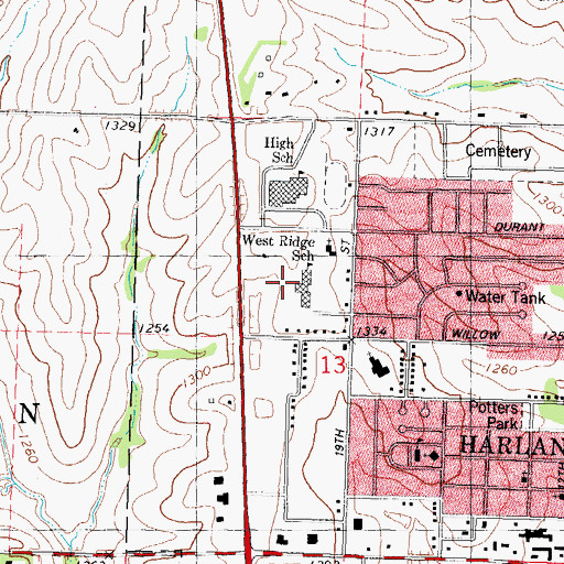 Topographic Map of Harlan Community Elementary School - Primary, IA