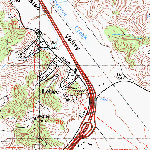 Topographic Map of Lebec, CA
