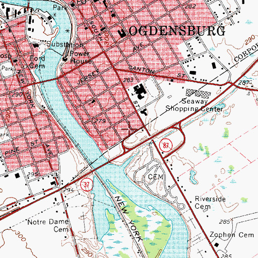 Topographic Map of Ogdensburg Volunteer Rescue Squad, NY