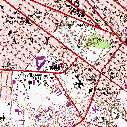 Topographic Map of Albany Med Flight Life Net 7 - 1, NY