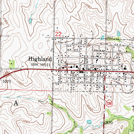 Topographic Map of Highland Community College, KS
