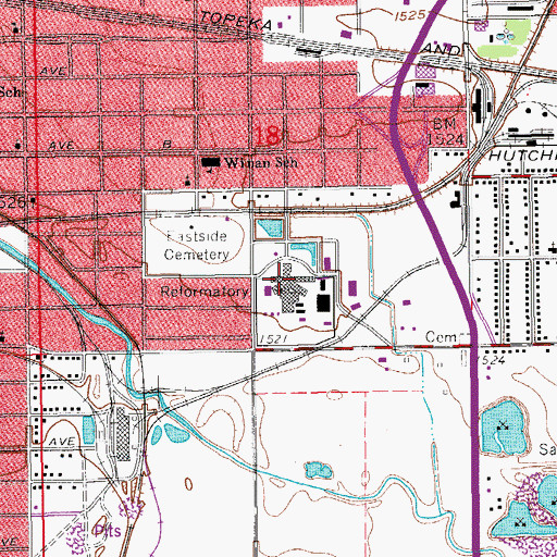 Topographic Map of Hutchison Correctional Facility School, KS