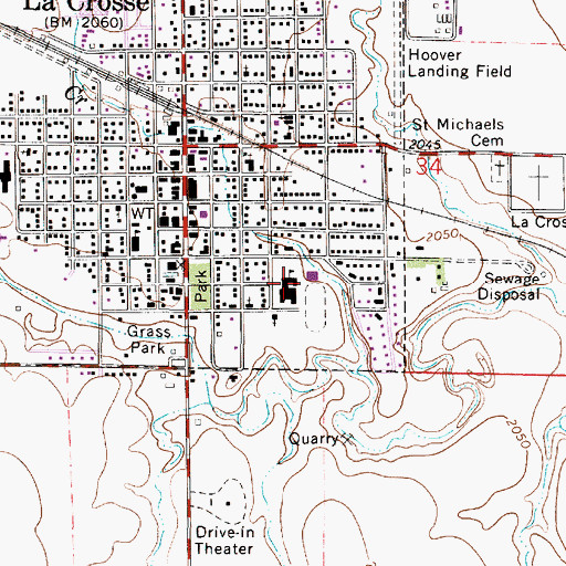 Topographic Map of Lacrosse Middle School, KS