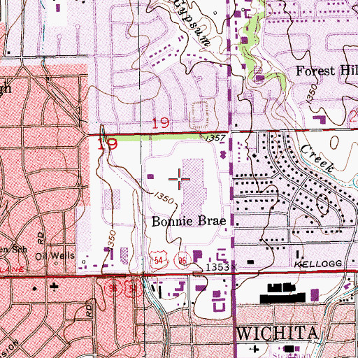 Topographic Map of Towne East Adult Learning Center - Wichita Public Schools, KS