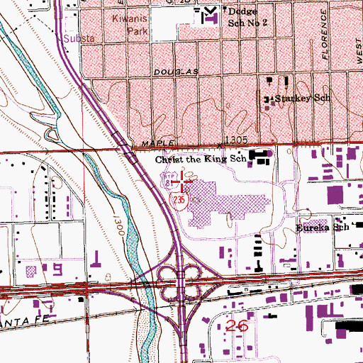 Topographic Map of Towne West Adult Learning Center - Wichita Public Schools, KS