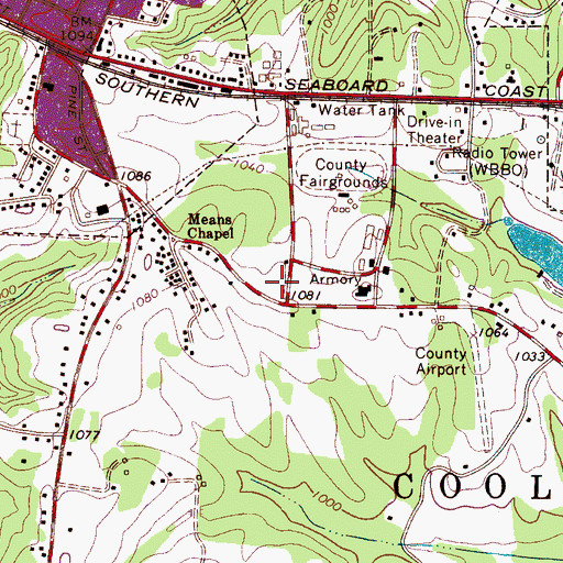 Topographic Map of Rutherford County Emergency Services, NC