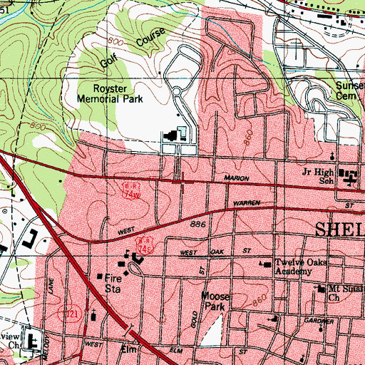 Topographic Map of Shelby Rescue Squad, NC