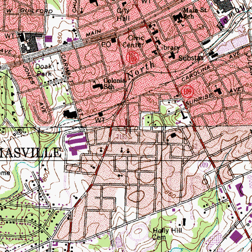 Topographic Map of Thomasville Rescue Squad, NC
