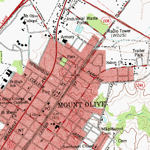 Topographic Map of Wayne County Emergency Medical Services Station 9, NC