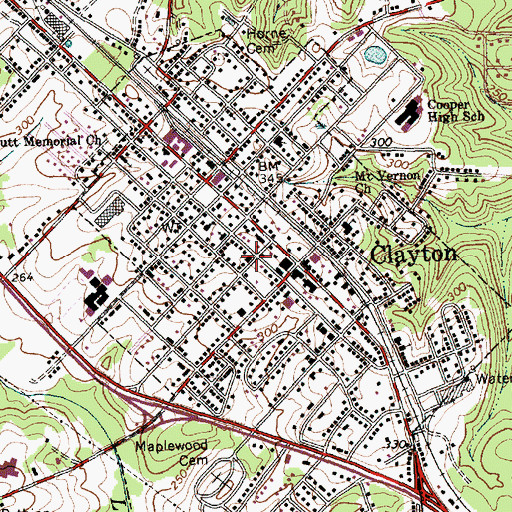 Topographic Map of Clayton Emergency Services, NC
