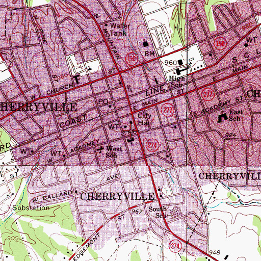 Topographic Map of Cherryville Rescue Squad, NC